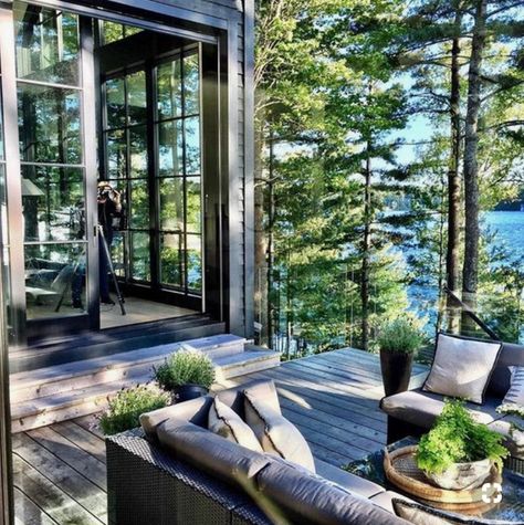 Lake Cottage, House Beautiful, House Goals, Cabins In The Woods, Glass Doors, Design Case, 인테리어 디자인, House Inspiration, Summer House