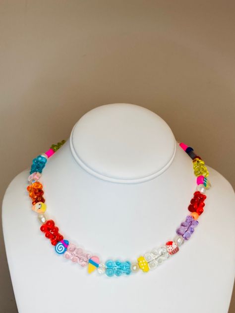 Custom Personalization Candy Ice Cream Gummy Bears Cupcake Y2K Necklace / 90s Fun Necklace / Sweets Retro / Freshwater Pearls Y2k Beaded Necklace, Indie Necklace, Yellow Flower Necklace, Candy Ice Cream, Bear Cupcakes, Funky Necklace, Awesome Crafts, Y2k Necklace, Fish Jewelry