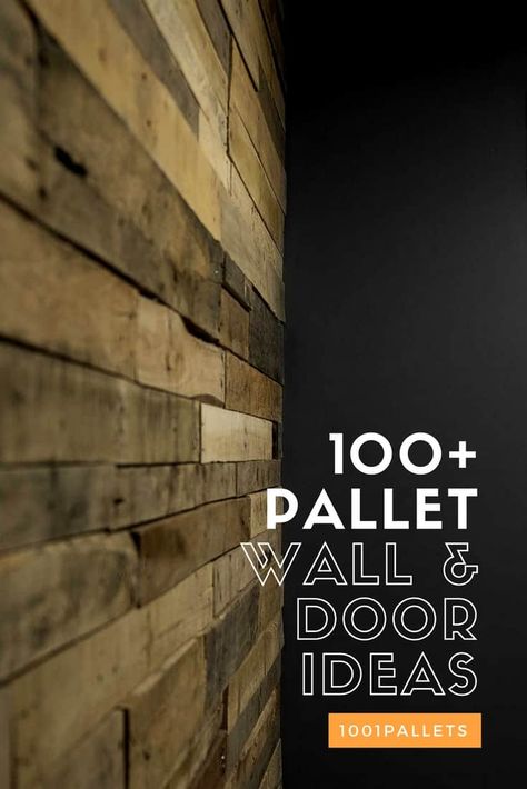 Walls & doors made from repurposed pallets can modernize any room at a fraction of the price of other materials! From modern to rustic or shabby chic, 1001pallets has more than hundred ideas to inspire you for your next pallet wall or pallet door project. Pallets Wall Decor, Pallet Wood Door, Pallet Wood Wall Bedroom, Basement Pallet Wall Ideas, Pallet Doors Ideas, Black Pallet Wall, Palet Wall Ideas, Wall Pallet Ideas, Doors Diy Ideas