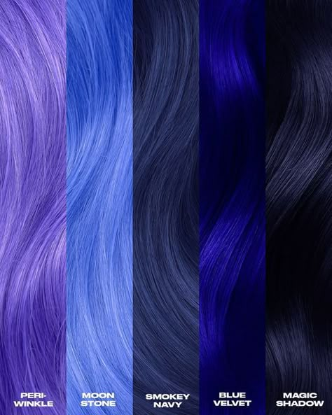 Blue Purple Hair Color, Blue Hair Colour, Purple And Blue Hair Color Ideas, Cobalt Blue Hair, Purple Blue Hair, Blue And Purple Hair, Hair Color Removers, Hair Color Swatches, Blue Hair Highlights