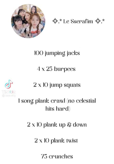 K Pop Workout Routine, K Pop Workout, Lesserafim Workout, Sserafim Workout, Le Sserafim Workout, Food Preps, Glowup Tips, Kpop Workout, Workout Girl