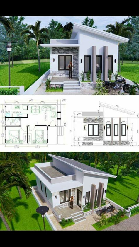 Sep 12, 2020 - This Pin was discovered by นภาพร เอี่ยมพลี. Discover (and save!) your own Pins on Pinterest Small Modern House Plans, Modern House Floor Plans, Modern Small House Design, Modern Bungalow House, Simple House Design, House Plan Gallery, Modern Style House Plans, Sims House Plans, House Construction Plan