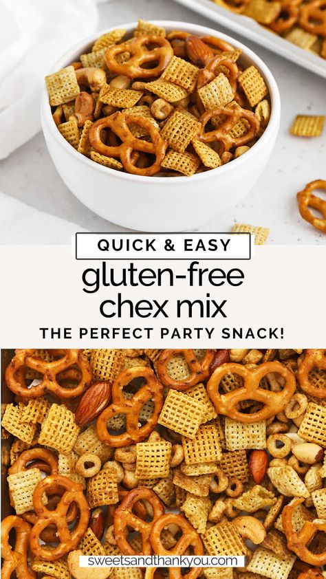 How To Make Gluten-Free Chex Mix - Our savory gluten-free Chex mix recipe is the perfect party snack! You'll love the crunch & flavor! // gluten-free chex party mix // gluten-free savory chex mix // gluten-free party mix // gluten-free Chex Mix for a party / gluten-free party snacks // gluten-free snack recipe Road Trips Snacks, Gluten Free Chex Mix Recipes, Gluten Free Party Snacks, Savory Chex Mix Recipes, Gluten Free Snack Mix, Savory Chex, Savory Chex Mix, Gluten Free Chex, Chex Snack Mix