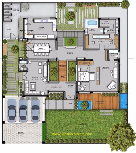 Residence Plan With Courtyard, 5 Bhk Bungalow Plan, 5bhk House Plan, Interior Courtyard House Plans, Aesthetics House, سلالم حلزونية, Indian House Plans, House Farm, Courtyard House Plans