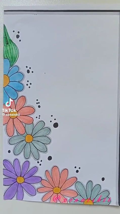 Flower Design For Project, Telugu Project Work Designs, Page Borders Design Handmade Aesthetic, Page Borders Design Handmade, Diary Cover Design, 3d Animation Wallpaper, Boarders Designs For Projects, File Decoration Ideas, Book Art Projects