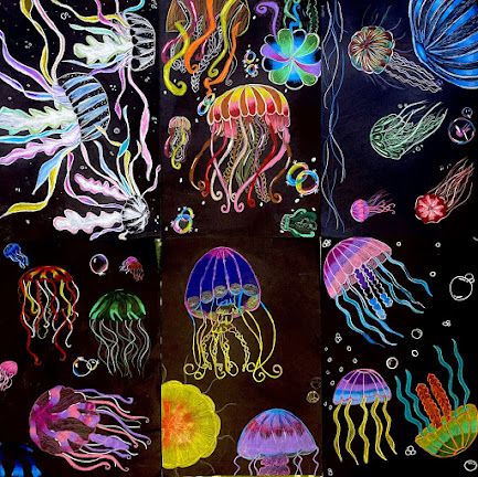 Glow Gallery, Ocean Art Projects, Black Light Art, Art Camp Projects, Daycare Themes, Art Show Ideas, Sea Creatures Art, Glow Art, Student Choice