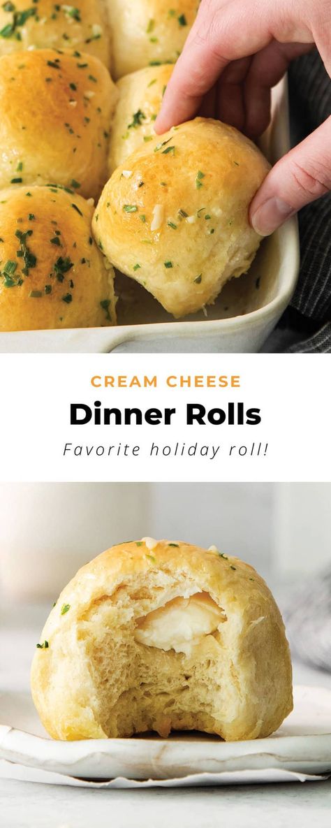 Cream cheese dinner rolls are the perfect dinner roll for the holiday season or as a side dish for soups and salads. Cream Cheese Dinner, Cheese Dinner Rolls, Chive Cream Cheese, Recipes With Cheese, Savory Bread Recipe, Cheese Dinner, Cheese Buns, Cheese Rolls, Cream Cheese Rolls