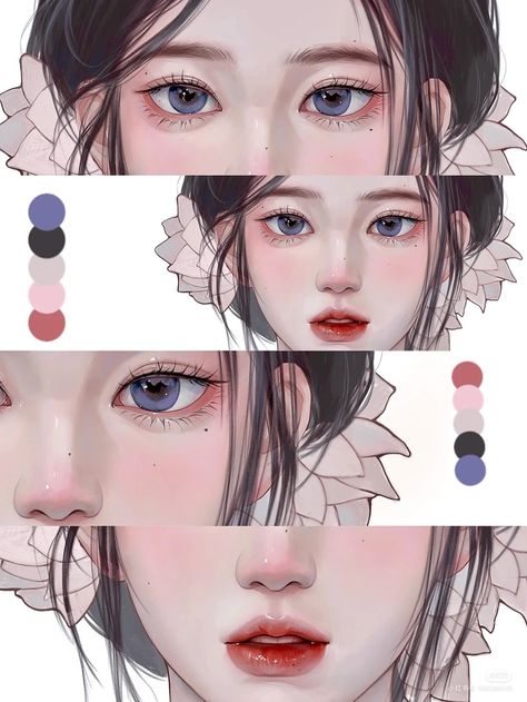 Digital Hair Drawing, Surprised Mouth Drawing, Coloring Face, How To Colour Skin Digitally, Semi Realistic Skin Color Palette, Manwha Art Style Tutorial, Skin Coloring, How To Color Faces Digital, Face Coloring