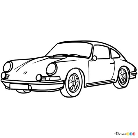 Retro Things To Draw, Simple Car Painting Canvas, Porsche Logo Drawing, Porshe Drawing Easy, Car Drawing Porsche, How To Draw A Porsche, Vintage Car Drawing Easy, Small Car Drawing, Porche Drawing Car