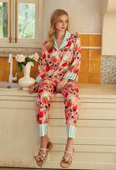 Trendy Cotton Pajama Party Sets, Printed Summer Sets For Pajama Party, Spring Patterned Sleepwear For Pajama Party, Playful Matching Set Sleepwear, Spring Pajama Party Button-up Sets, Boho Pajamas, Bohemian Women, Womens Pyjama Sets, Loose Shirts