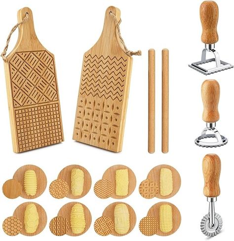 Amazon.com: 7PCS Gnocchi Board Set Gnocchi Pasta Wood Board with Rolls Ravioli Stamp Cutter Cavatelli Board Making Tools for Pasta Gnocchi Maker Pasta Board Kitchen Ideal Gift : Home & Kitchen Garganelli Pasta, Gnocchi Board, Kitchen Gift Ideas, Pasta Board, Pasta Making Tools, Pasta Gnocchi, Pastry Making, Gnocchi Pasta, Pizza Tools