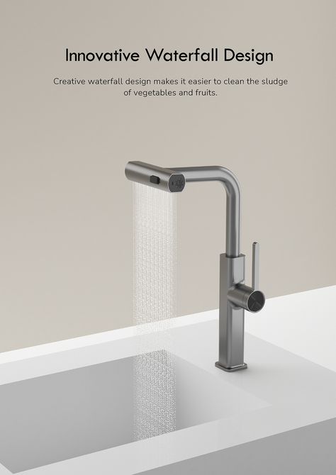 New water experience in kitchen. Universal pull, 60cm maxmium pull distance. Three water spout modes, rotating spout to meet a variety of water usage scenarios. Subvert your imagination of kitchen sink faucets #aideal #kitchen #sink #faucet #mixertap #water #taps Kitchen Sink With Water Filter Faucet, Kitchen Faucet With Water Filter, Faucet And Water Filter, Faucet Water Filter, Waterstone Pull Down Kitchen Faucet, Water Spout, Water Usage, Kitchen Sink Faucets, Mixer Taps