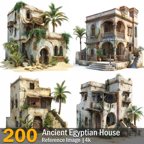 Ancient Egyptian House | Reference Images | 4K,  on ArtStation at https://www.artstation.com/artwork/VJPBK5 Ancient Egypt House, Egypt Architecture Ancient, Egyptian Architecture Concept Art, Egyptian Buildings, Ancient Egyptian House, American Mountains, Egyptian Mansion, Minecraft Desert House, Egypt House