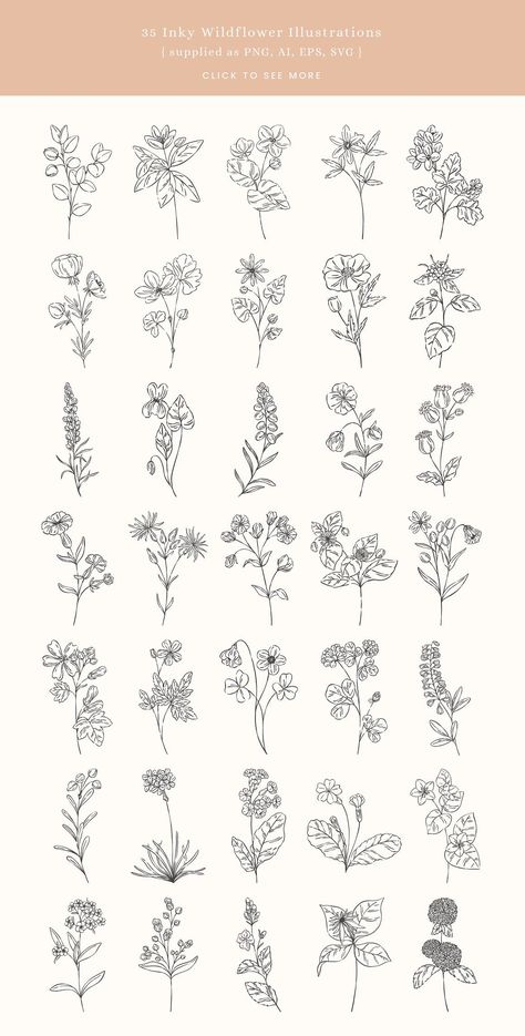 Wildflowers Doodle, Wildflower Tattoo Minimalist, Cowslip Tattoo, Wildflower Drawing Tattoo, Wildflowers Drawing, Wildflower Sketch, Wildflower Drawings, Wild Flower Tattoos, Wildflower Illustration