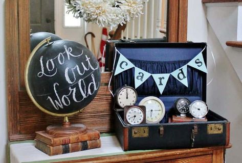 Grad Party Travel Theme, Grad Card Table Ideas, Travel Theme Graduation Party, Adventure Graduation Party, Senior Display Table Ideas 2023, Travel Graduation Party Ideas, Graduation Table Display, Grad Table Display, Senior Table Display