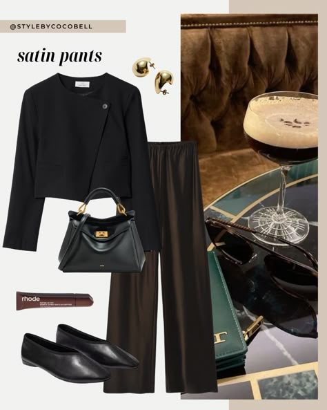 Today I’m styling satin pants, and honestly, they’re a wardrobe must-have! 😍 From casual vibes with a cozy cardigan to evening-ready with sleek black or playful stripes, satin pants effortlessly elevate any outfit. Perfect for when you want that chic touch without sacrificing comfort. Which look is your favorite? #fallfashion #cardiganstyle #satinpants #silkpants #toteme #falloutfits #wardrobestaples #outfitinspiration Brown Satin Pants Outfit, Black Satin Pants Outfit, Brown Satin Pants, Satin Black Pants, Satin Pants Outfit, Black Satin Pants, Uggs Mini, Maternity Winter, Mini Uggs