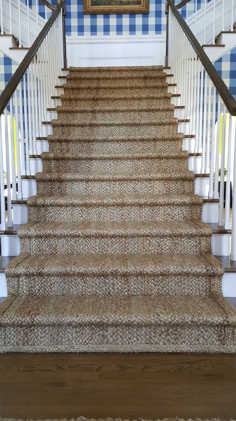 Jute Stair Runner. Bound with matching jute braid runner. Jute Stair Runner, Stairs Runners, Best Carpet For Stairs, Amazing Stairs, Stairs Runner, Painted Staircases, Stair Makeover, Kitchen Carpet Runner, Carpet Stores