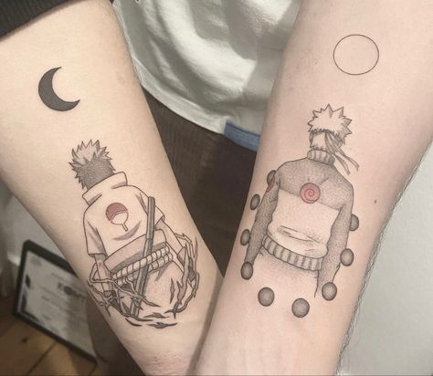 Anbu Tattoo, Tato Naruto, Cute Matching Tattoos, Around Arm Tattoo, Moon Sun Tattoo, Celestial Tattoo, Sun And Moon Tattoo, Manga Tattoo, Naruto Tattoo