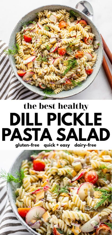 Dill Pickle Pasta Salad No Mayo, Dill Pickle Macaroni Salad Recipe, Vegan Dill Pickle Pasta Salad, Macaroni Salad Dairy Free, Dill Pasta Salad Recipes, Pasta Salad With Pickles, Gf Df Pasta Salad, Dairy Free Pasta Salad Recipes, Pasta Salad With Dill