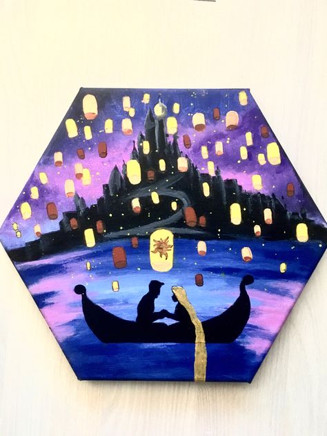 Rapunzel Boat Scene Painting, Rapunzel Drawing Painting, Tangled Lantern Scene Painting, Tangled Boat Scene Painting, Tangled Boat Scene, Painting Ideas On Canvas Disney, See The Light Tangled, I See The Light Tangled, Tangled Lanterns Scene