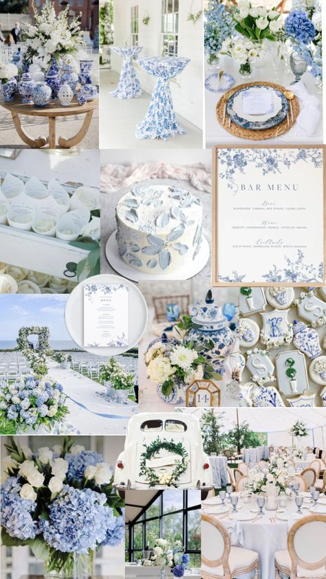 White And Blue Theme Wedding, Dusty Blue Modern Wedding, Blue And White Vintage Wedding, Blue White China Wedding, French Country Blue Wedding, Blue Willow Bridal Shower Ideas, Blue And White China Wedding Decor, Blue And White Southern Wedding, Light Blue Country Wedding