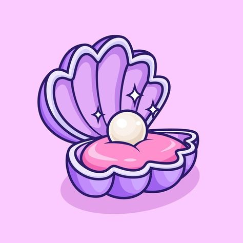 Cute pearl oysters shell clam cartoon design vector illustration 🐚 Clam Shell Illustration, Cute Clam Drawing, Pearl Shell Illustration, Oyster Cartoon, Pearl Shell Drawing, Clam Shell Drawing, Clam Illustration, Pearl In Clam, Pearl Illustration