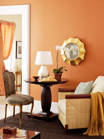 As you can see, there is nothing dull about this color! Buttered Yam wall color by Benjamin Moore--liking the color Burnt Orange Paint, Living Room Decor Orange, Orange Palette, Orange Rooms, Living Room Orange, Orange Paint, Orange Walls, Decoration Inspiration, Remodel Bedroom