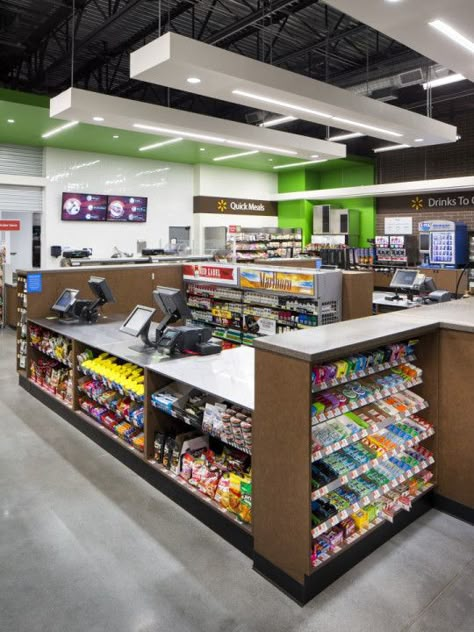 Walmart’s new convenience store prototype, designed by api(+), offers an untraditional mix of grocery items, fresh prepared foods and traditional convenience store products. Grocery Store Pictures, Small Store Design, Stationery Store Design, Supermarket Design Interior, Store Architecture, Grocery Store Design, Retail Store Interior Design, Bentonville Arkansas, Supermarket Design