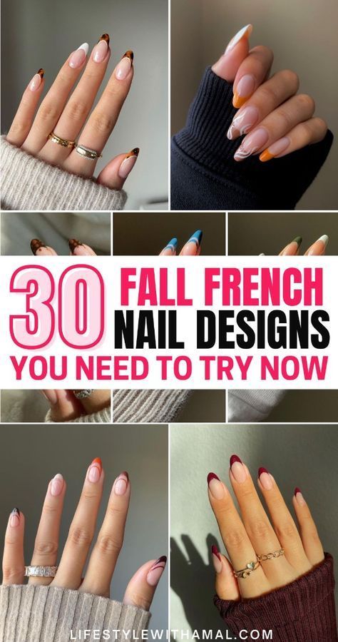 Fall Color Tips Nails, Fall Nails Tip Color, Basic Fall Nail Designs, French Autumn Style Nails, Fall Nail Colors French Tip, French Manicure For Fall, Fall Colors French Tip Nails, Fall Color Tip Nails, Fall Nail Ideas French Tip