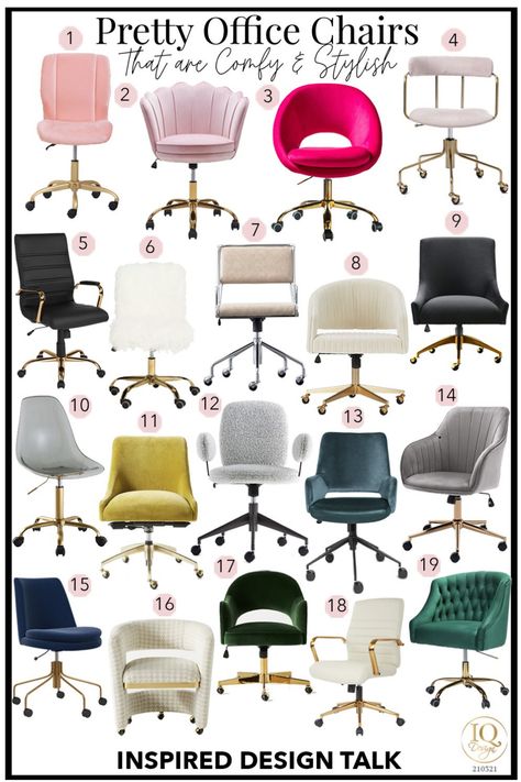 comfortable stylish office chairs Cute Office Chair Small Spaces, Stylish Office Chairs Comfy, Small Glam Office, Office Chair In Living Room, Glam Office Chair, Home Office Desk Chairs, Pretty Office Chairs, Pretty Office Chair, Best Office Chairs