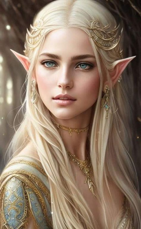 Blonde Elf Woman, High Elf Female Noble, Blonde Elf Girl, Blonde Hair Purple Eyes, Elven Royalty, Golden Elf, Elf Goddess, Blonde Elf, Weiblicher Elf