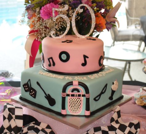 50S Sock Hop Theme 50Th Birthday Cake  on Cake Central 1950 Cake Ideas, Grease Cake, 50s Cake, Birthday Cake Photos, 50s Sock Hop, 50s Theme Parties, Sock Hop Party, 50s Party, Moms 50th Birthday