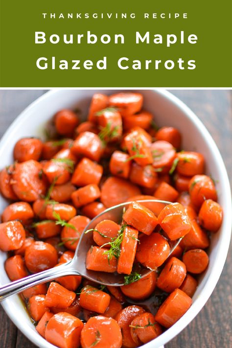 These bourbon maple glazed carrots are the ultimate Thanksgiving side dish recipe. They are little coins bursting with sweet, carroty flavor. Bourbon Maple Glazed Carrots, Maple Bourbon Carrots, Bourbon Carrots, Maple Glazed Carrots Recipe, Bourbon Glazed Carrots, Maple Syrup Carrots, Orange Glazed Carrots, Carrots In Oven, Maple Glazed Carrots