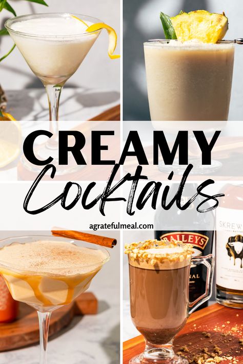 Discover a world of creamy cocktails for every season from spring and summer drinks to fall and winter. Indulge in Baileys cocktails, Skrewball peanut butter whiskey, whipped cream vodka, and coconut cream-based creations. Savor a Snickers latte or dive into coffee cocktails. Refresh with a Pina Colada, Pumpkin Mudslide, or Lemon twist, and celebrate with a Pecan Pie or Orange Creamsicle Martini. Cheers to easy drink recipes all year round! Maple Vodka Drinks, Vanilla Alcoholic Drinks, Six And Twenty Carolina Cream Drink Recipes, Creamy Vodka Drinks, Vanilla Whiskey Drinks, Cream Drinks Alcohol, Butter Pecan Moonshine Cocktails, Creamy Alcoholic Drinks, Creamy Cocktail Recipes