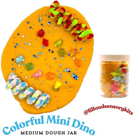 Colorful Dino Medium Dough Jar Kit 🦖#sensoryplay #sensory #sensorybin #sensoryactivity #sensorykit #sensorykits #sensoryprocessing #child #childdevelopment #childplay #childplaytherapy #development #screenfreekids #screenfreeactivities #screenfree #natural #homemade #crafts #toy #toys #childrentoys #smallbusiness #smallbusinesssupport Screen Free Kids, Playdough Kits, Busy Boxes, Screen Free Activities, Orange Scent, Cling Wrap, Homemade Crafts, Sensory Bins, Sensory Activities