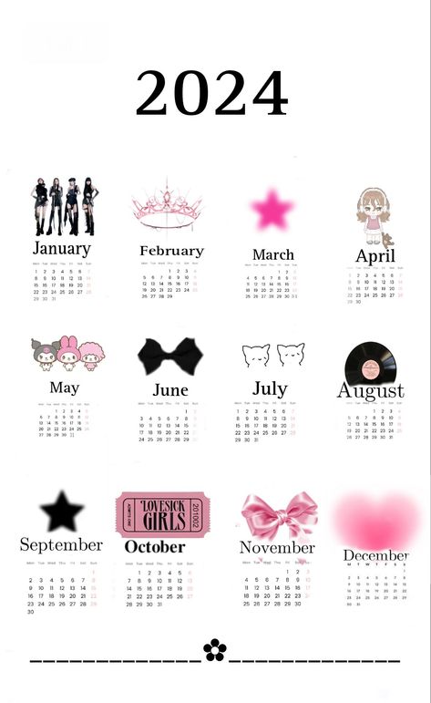 Calander 2024 Ideas, Healthy Water Recipes, Diy Skin Care Routine, Cute Calendar, Black Pink Background, Jen Videos, 2024 Calendar, Cute Simple Wallpapers, Pink Themes