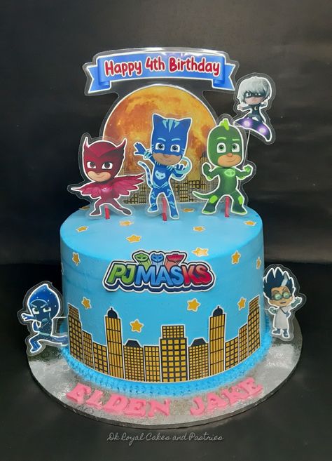 Pj Mask Cake, Pj Masks Birthday Cake, Mickey Mouse Cake Topper, Royal Cakes, Birthday Cake Pictures, Happy 4th Birthday, Mickey Mouse Cake, Cute Laptop Stickers, Baby Birthday Cakes