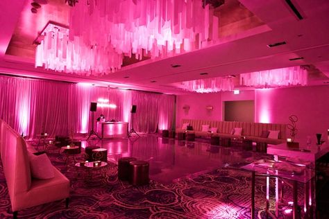 wedding reception after party separate ballroom bright pink lighting white furniture miami nightclub Pink Party Lights, Pink Club Aesthetic, Hot Pink Party Aesthetic, Club Birthday Party, After Party Aesthetic, Hot Pink Party, Bright Pink Aesthetic, Hot Pink Club Aesthetic, Party Room