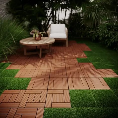 Interlocking Tiles Outdoor, Grass Tiles, Tiles For Outdoor, Tiles Inspiration, Deck Tiles Patio, Wood Like Tile, Wooden Floor Tiles, Balcony Tiles, Hot Tub Patio