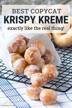 The BEST Krispy Kreme Copycat Recipe! You'll love these original glazed donuts. This detailed recipe will teach you how to make perfect Krispy Kreme doughnuts at home. The chewy texture is spot on! Learn how to make these donuts on The Worktop. || #krispykreme #copycatrecipe #donuts Fun And Easy Breakfast Ideas, Kid Recipes Easy Fun, How To Make Donuts At Home, Krispy Kreme Recipe, Krispy Kreme Donuts Recipe, Krispy Kreme Copycat Recipe, Copycat Krispy Kreme, Donuts Krispy Kreme, Easy Donut Holes