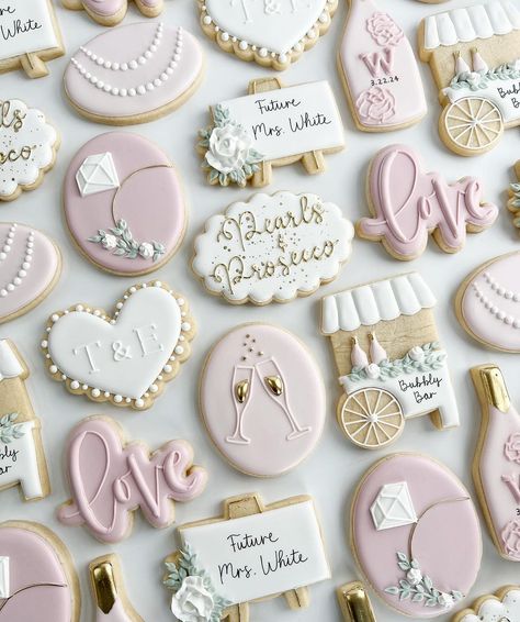 Pearls & Prosecco 🥂 | Instagram Pearls And Prosecco Bridal Shower Theme Cookies, Pearls And Prosecco Dessert Table, Cookies For Bridal Shower Cute Ideas, Bubbles And Pearls Party, Pearls And Persecco Bridal, Black White Bridal Shower Ideas, Petals And Prosecco Cookies, Bridal Shower Pearls And Prosecco Theme, Pearls And Prosecco Theme Bachelorette