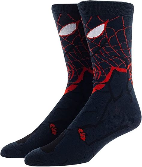 Spiderman Socks, Spiderman Comic Books, Wardrobe Men, Miles Morales Spiderman, Mens Crew Socks, Superhero Characters, Miles Morales, Calf Socks, Puma Fierce Sneaker