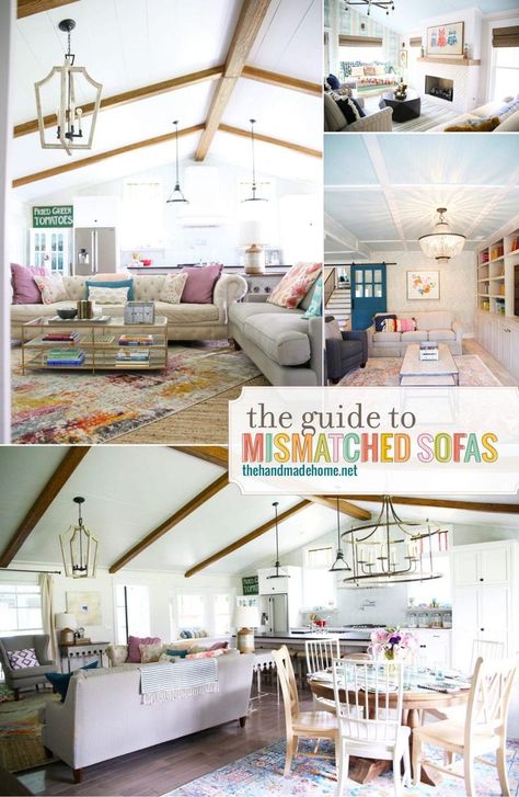 the guide to mismatched sofas {and furniture} #Sofas #MismatchedSofas #MismatchedFurniture Leather Sofa With Fabric Sofa, Mismatched Sofas, Mismatched Living Room Furniture, Mismatched Furniture, Beige Design, Room Hacks, Coffee Talk, Couch And Loveseat, Cottage Living Rooms