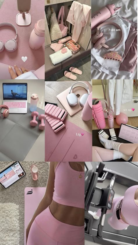 Pink workout aesthetic 🎀💕🤸 Workout Aesthetic Pink, Pink Workout Aesthetic, Fitness Vision Board, Pink Gym, Pink Lifestyle, Musa Fitness, Fits Aesthetic, Cute Gym Outfits, Pink Workout