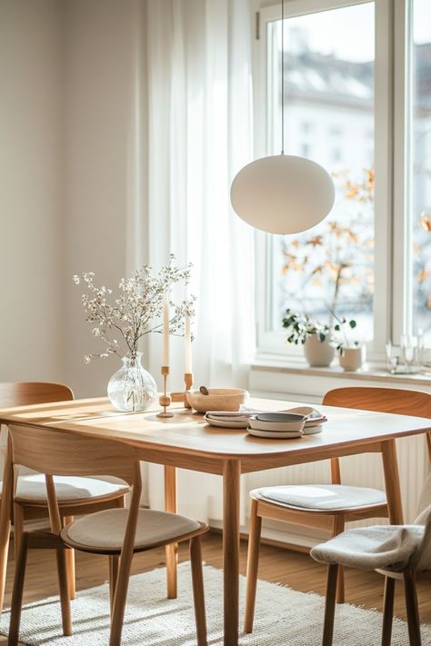 Try these simple Scandinavian decor ideas to give your home a real hygge feel. Scandi Style Dining Room, Dining Room Scandi, Nordic Style Dining Room, Danish Home Decor, Scandinavian Decoration, Formal Living Room Designs, Hygge Aesthetic, Industrial Style Bedroom, Chic Home Decor Ideas