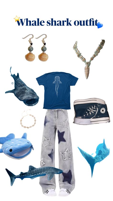 Whale shark Friday 🧜‍♀️ Cute Shark Outfit, Shark Inspired Outfit, Whale Shark Outfit, Ocean Core Outfits, Aquatic Outfit, Aquarium Outfit Ideas, Shark Clothes, Shark Outfit, Kidcore Fashion