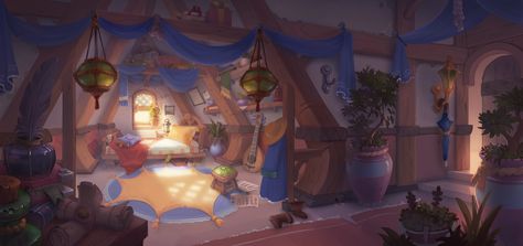 fantasy room concept, Anna Lepeshkina on ArtStation at https://www.artstation.com/artwork/54lR8 Fantasy Room Ideas, Room Ideas Drawing, Room Composition, Fantasy Room, Japanese Bedroom, Room Concept, Nature Room, Chinese House, Elf Door