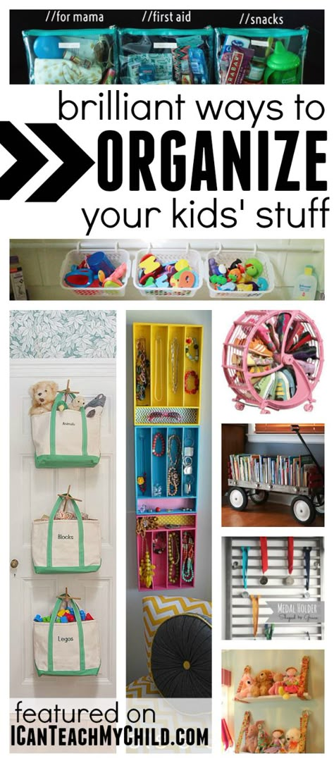 Brilliant Ways to Organize Your Kids Stuff:  Organize kid bedrooms, organize toys in the living room, and organize on the go! Organize Kids, Organize Toys, Kid Bedrooms, Organisation Hacks, Ways To Organize, Diy Spring, Organization Kids, Toy Rooms, Toy Organization