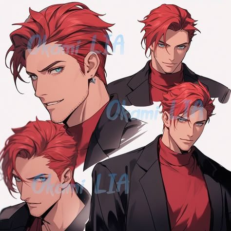 Attractive Male Character Design, Red Hair Boy Drawing, Anime Guy Hair, Red Haired Men, 강아지 그림, Dark Anime Guys, Character Profile, 캐릭터 드로잉, Character Design Male