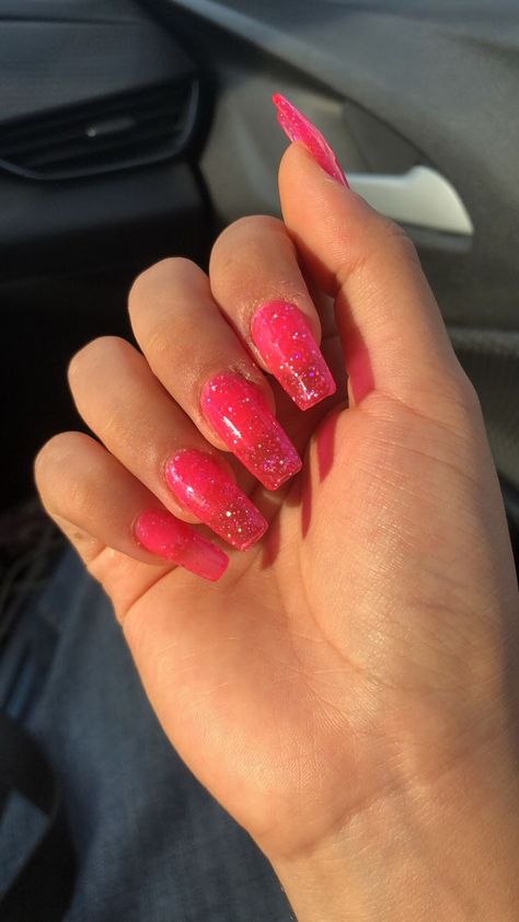 acrylic jelly nails glitter Jelly Pink Nails Glitter, Bright Jelly Nails, Pink Jelly Glitter Nails, Hot Pink Clear Nails, Jelly Nails Gel Polish, Jelly Look Nails, Hot Pink Jelly Nails, Purple Jelly Nails Acrylic, Jelly Tips Nails